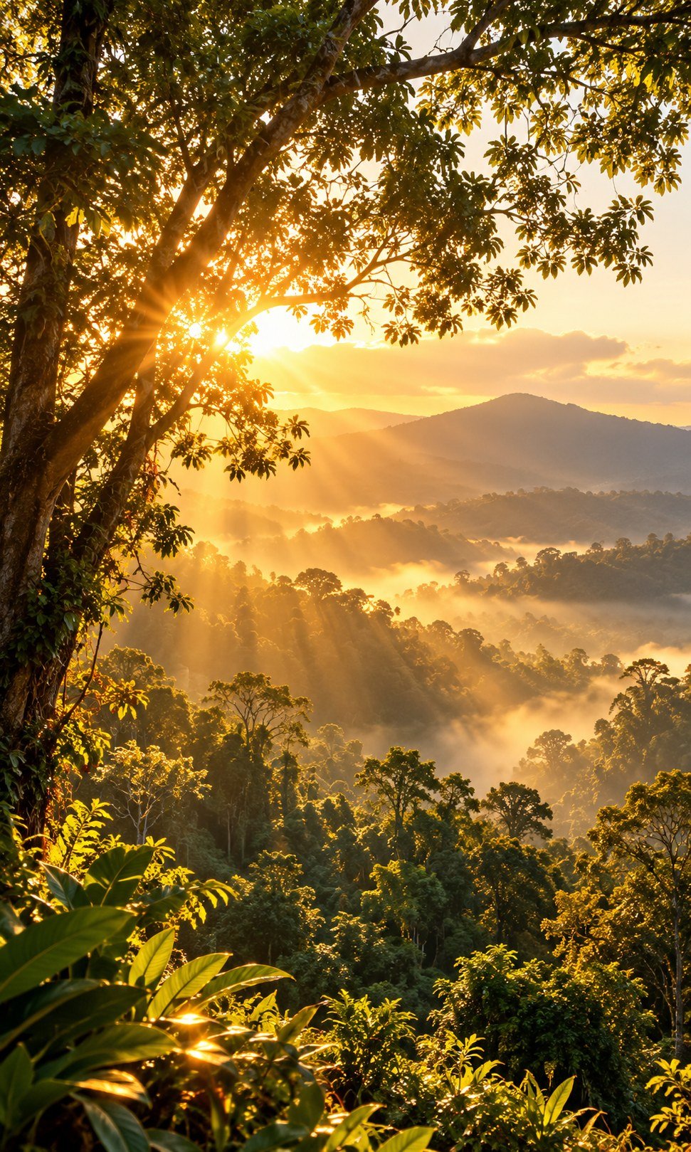 Hutan dengan cahaya matahari keemasan